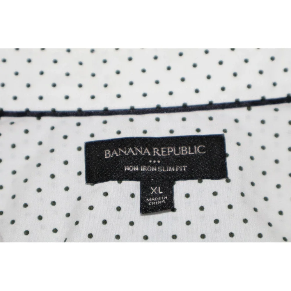 Banana Republic Button Up Shirt Mens XL White Polka Dot Slim Fit Non-Iron Cotton